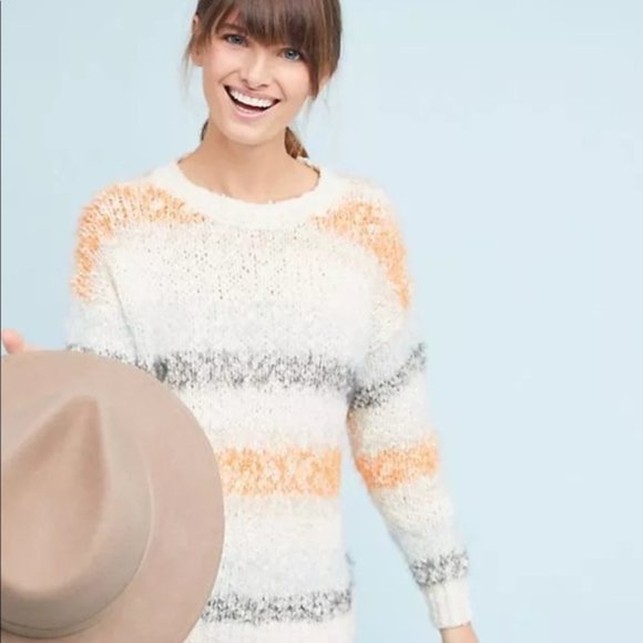 Anthropologie Meadow Rue Kennedy Striped Eyelash Sweater Cream Orange Gray XS - Picture 8 of 8